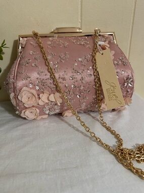 Pink Embellished Floral Evening Bag